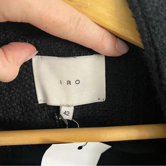 IRO Cauley Coat Fringe Moto Style Navy Tweed Jacket - Picture 8 of 12